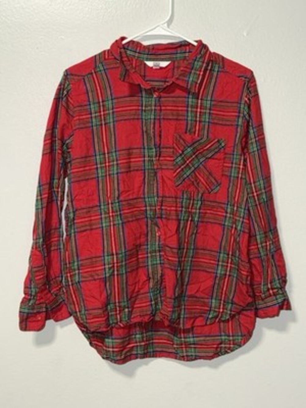 Time Tru Boys Plaid Button-Up Shirt Red/Green/Blue Long Sleeve Pocket M 8-10